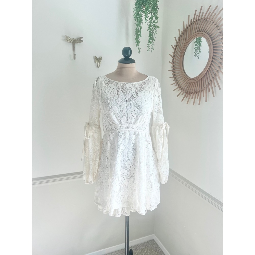 Free People Ivory Rubi Lace Puff Sleeve Dress